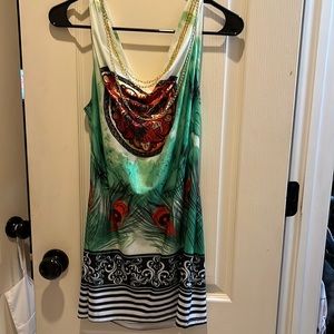 Peacock Tank Dress with Gold Chains